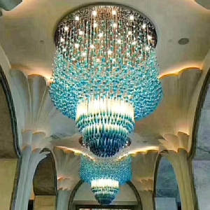 Personalização não padrão! Luminária de teto redonda de cristal de vidro em formato de gota para salão de banquetes de hotel de luxo